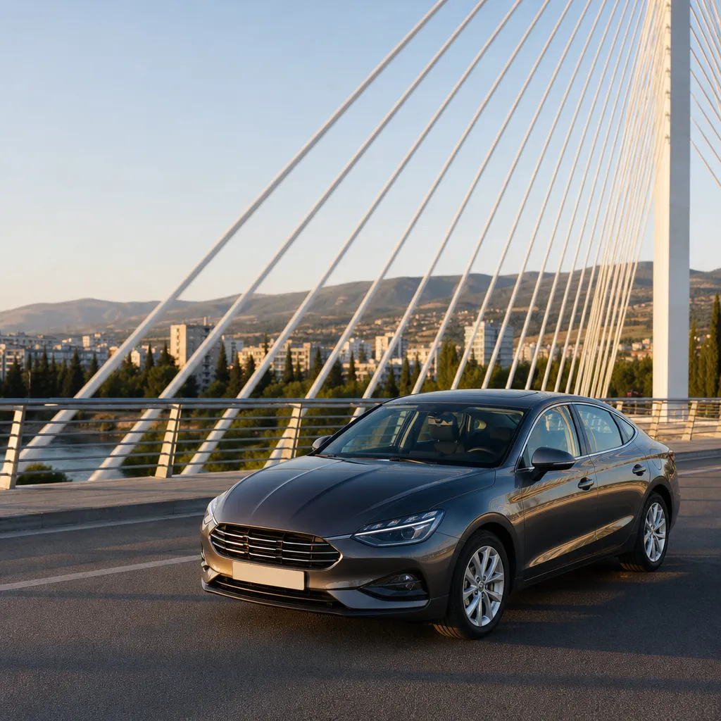 Rental car on the Millennium Bridge in Podgorica